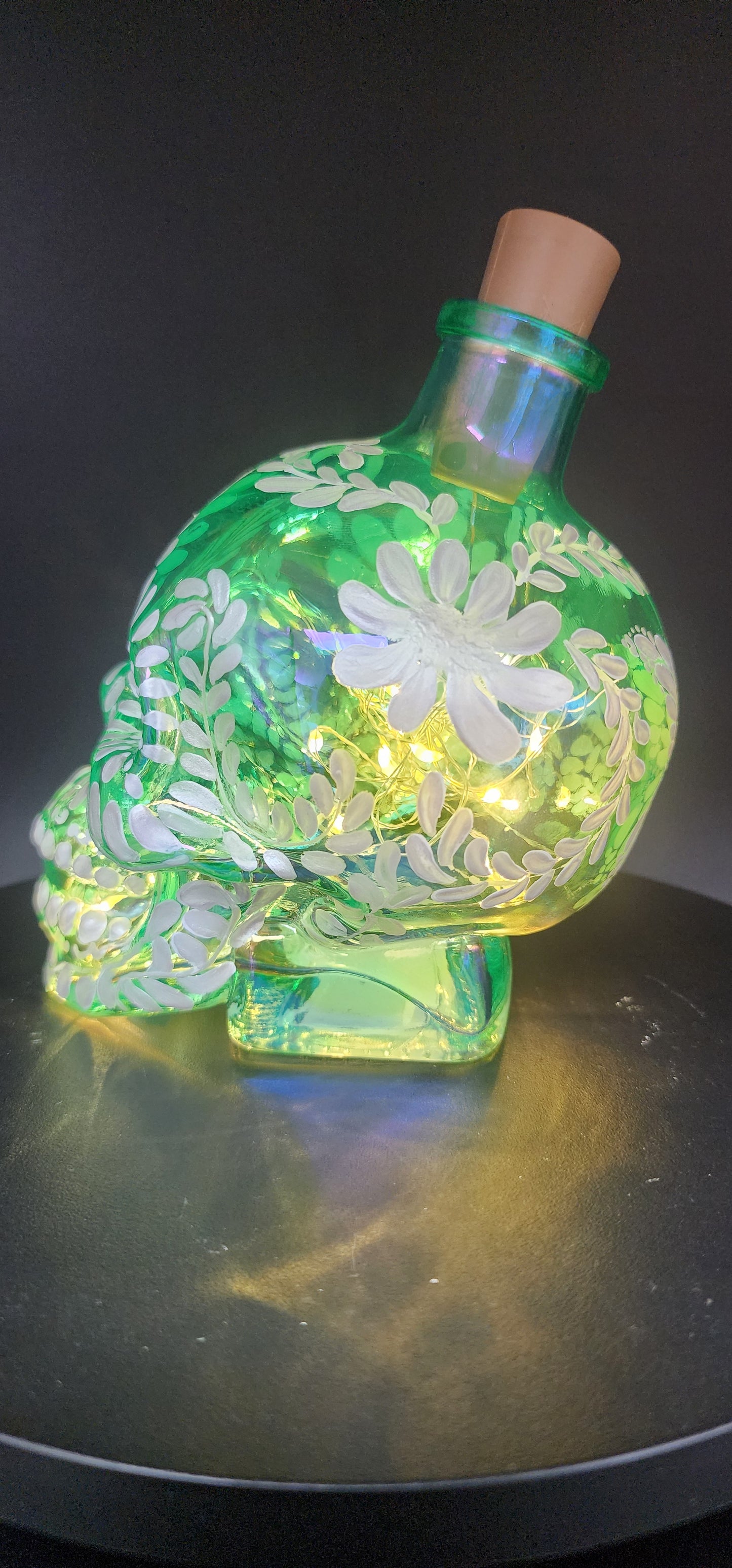 Decorative Sea Green Iridescent Glass Skull