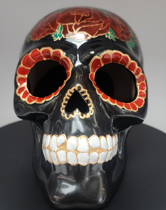 Black Ceramic Skull with LED Light