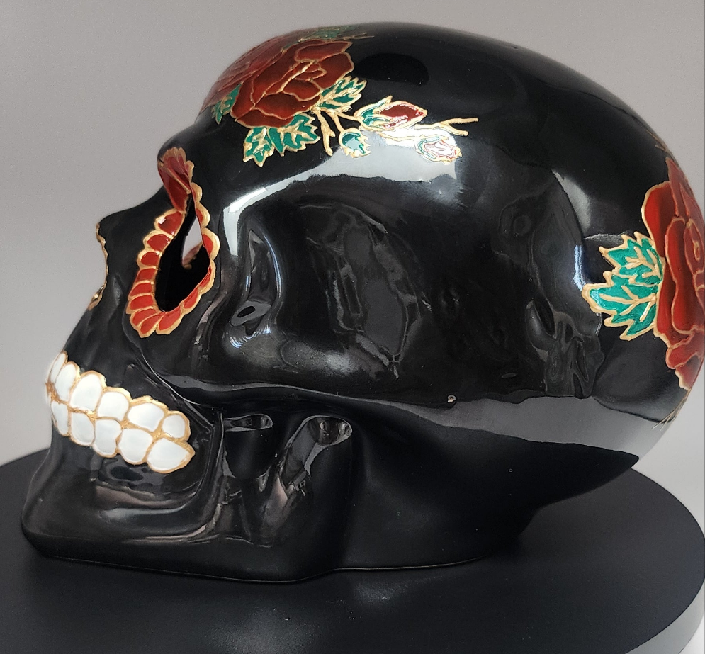 Black Ceramic Skull with LED Light