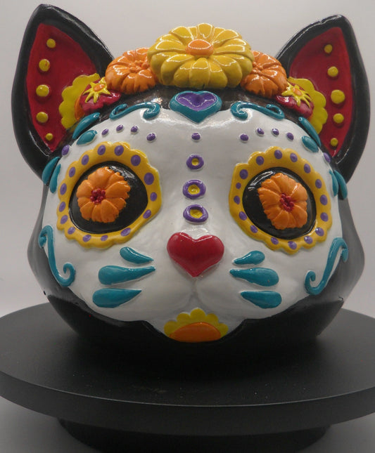 Day of the Dead Cat Skull with flower crown