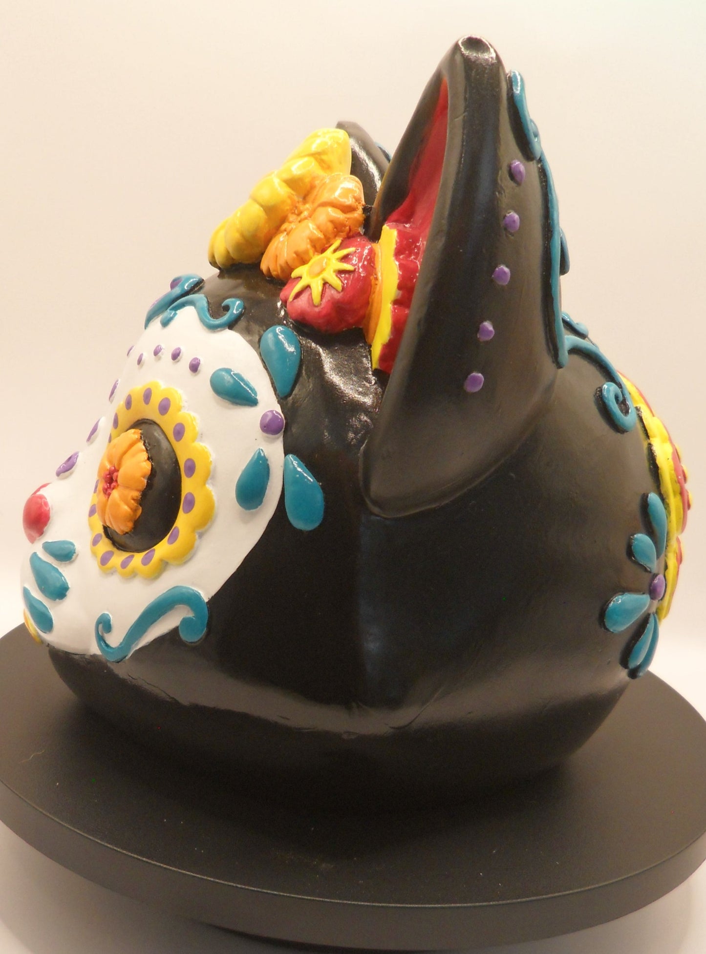 Day of the Dead Cat Skull with flower crown