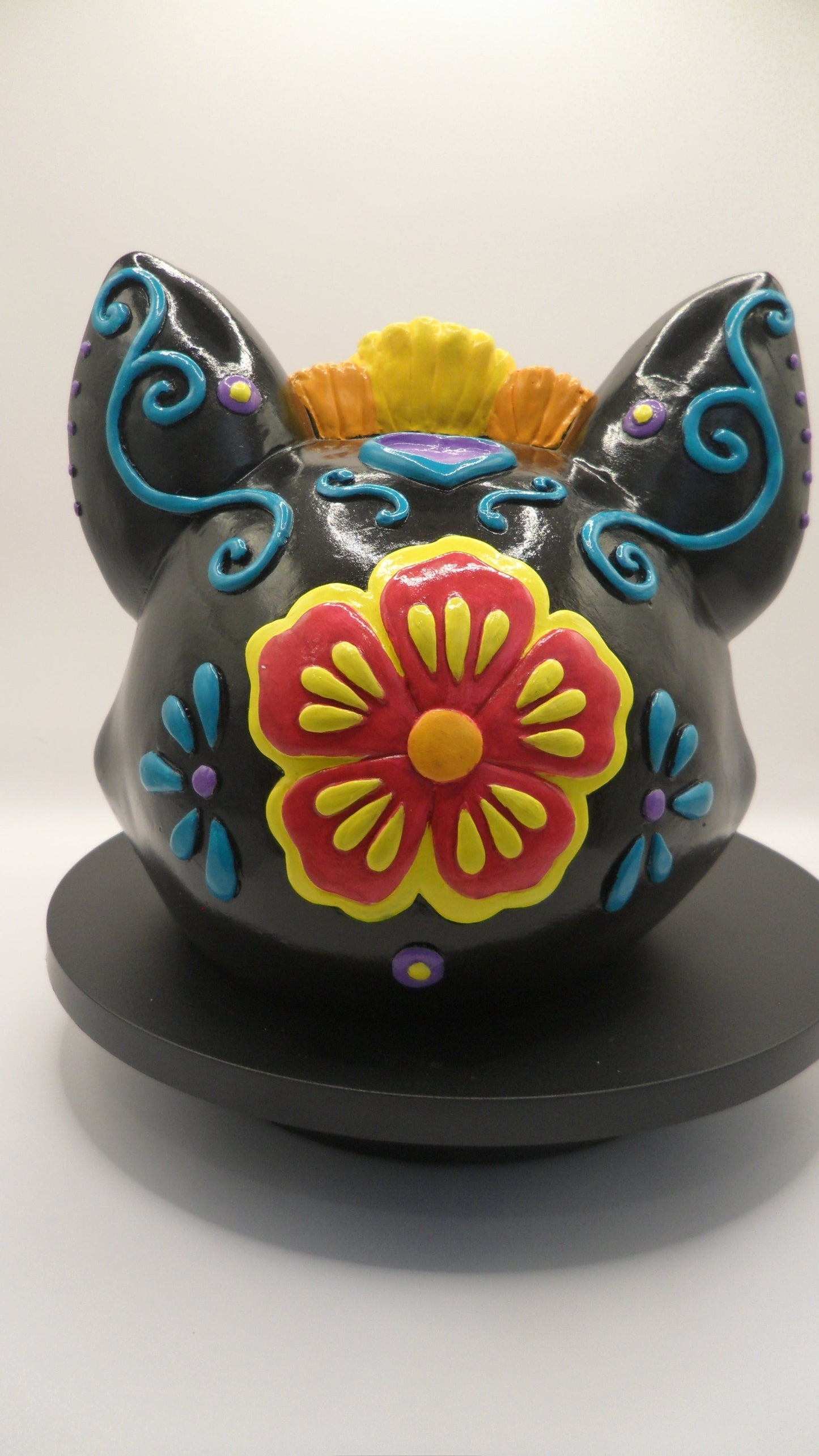 Day of the Dead Cat Skull with flower crown