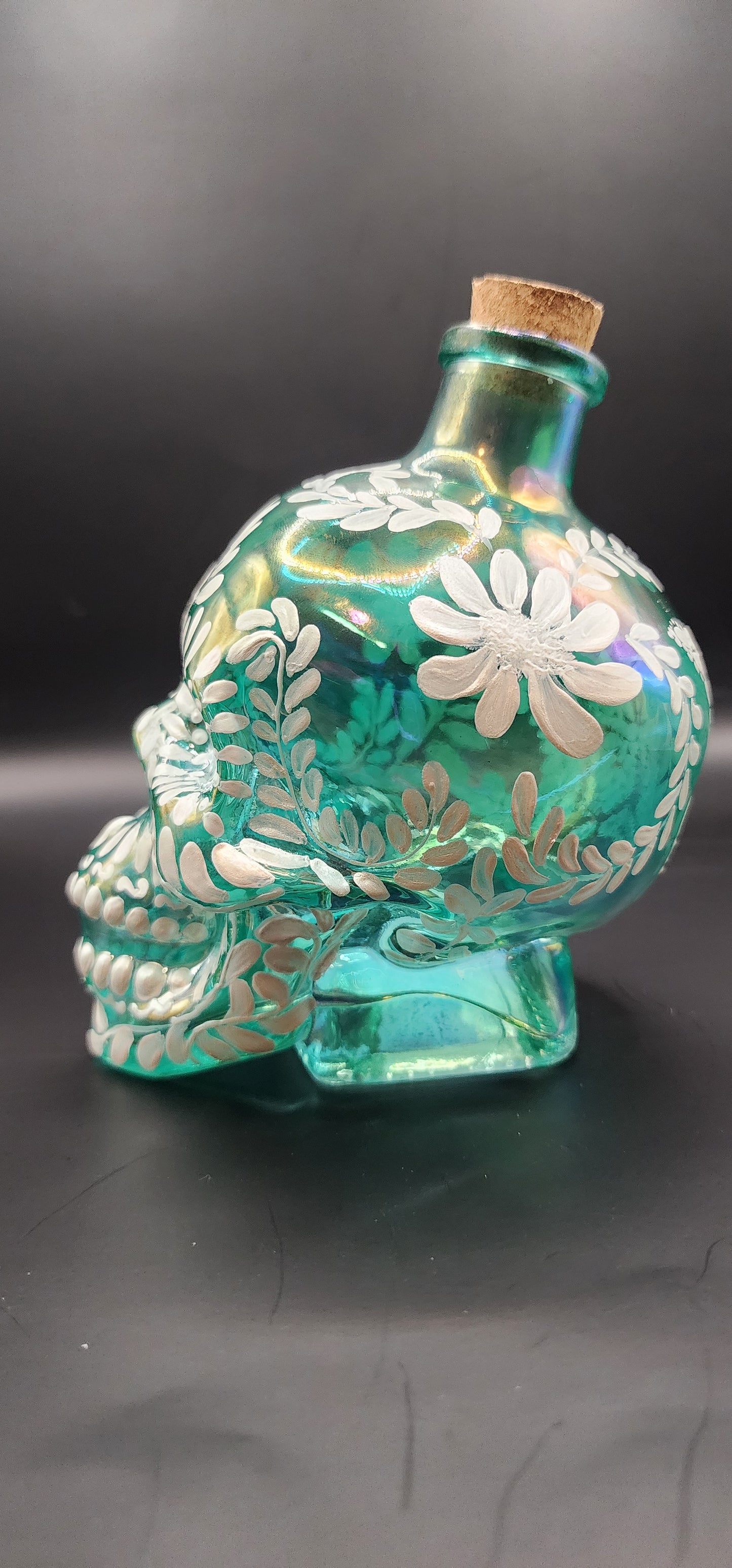 Decorative Sea Green Iridescent Glass Skull