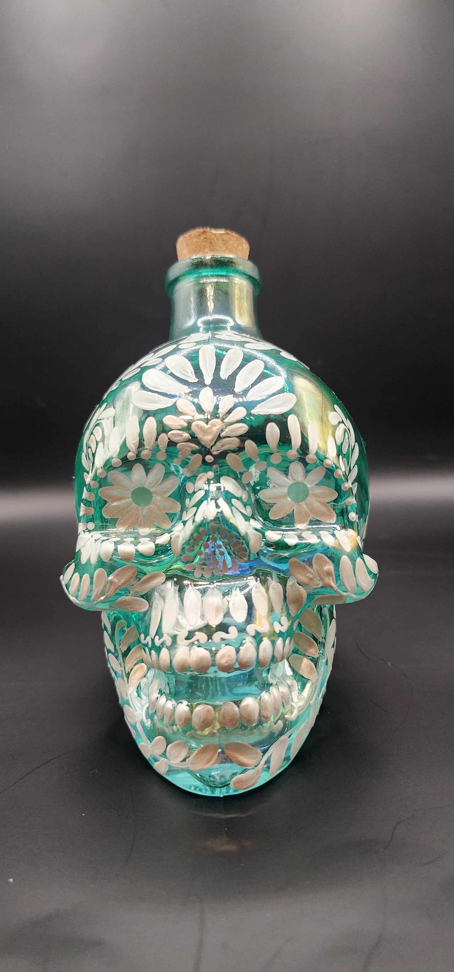 Decorative Sea Green Iridescent Glass Skull