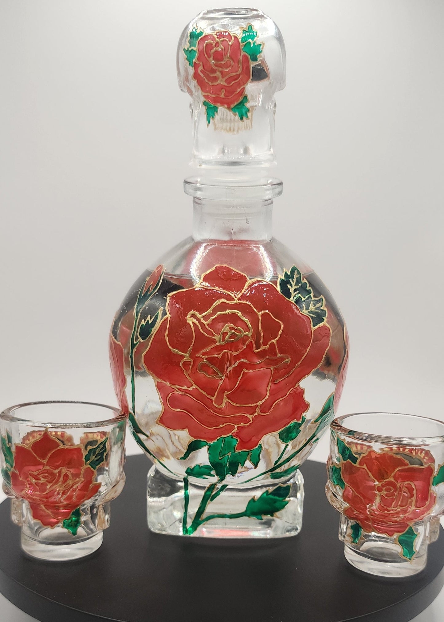 Crimson Roses Skull Decanter Set