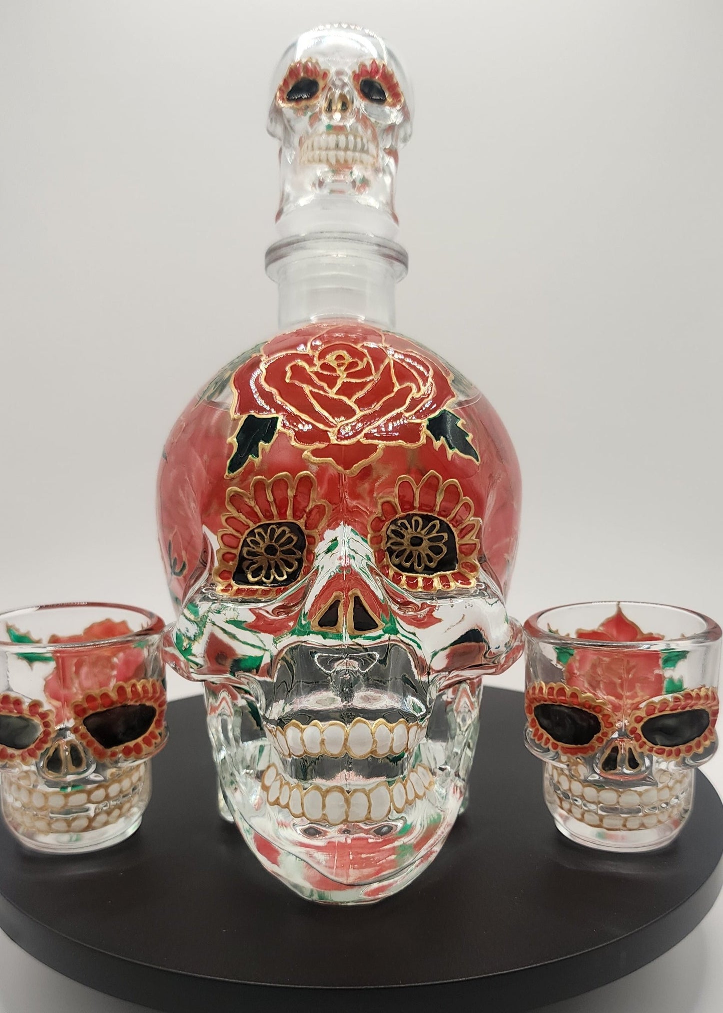 Crimson Roses Skull Decanter Set