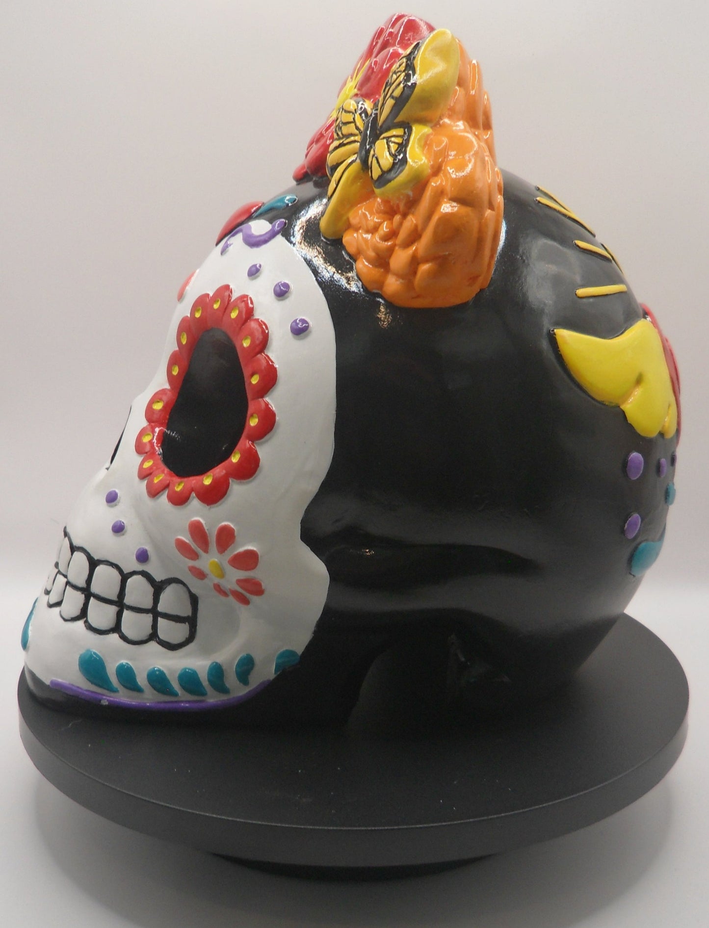 La Catrina Ceramic Skull with Butterfly on Flower Crown