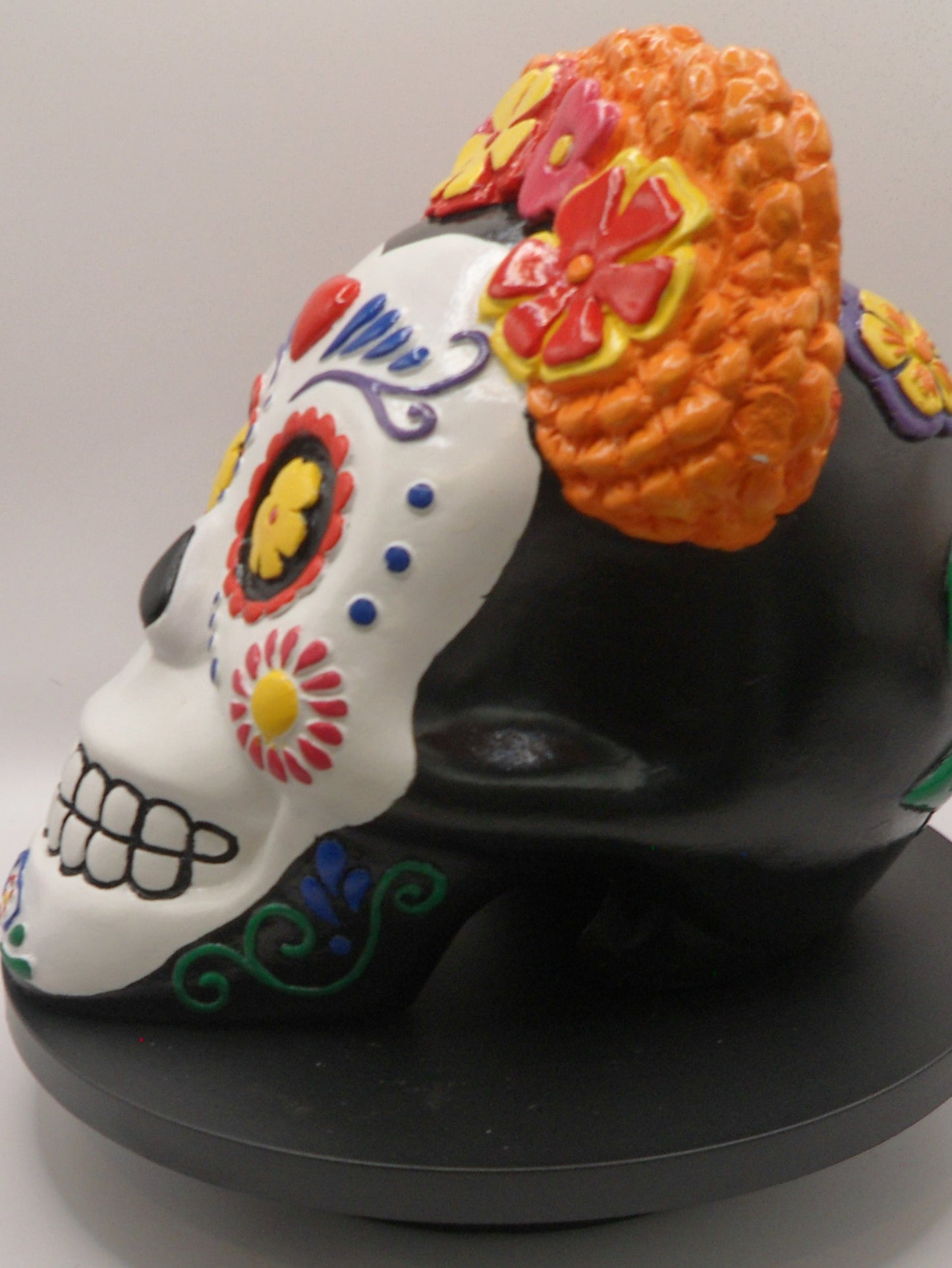 La Catrina Ceramic Skull with Marigold Flower Crown