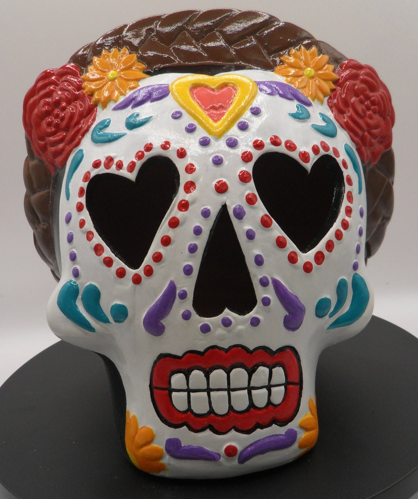 La Catrina Terracotta Skull with braided hair