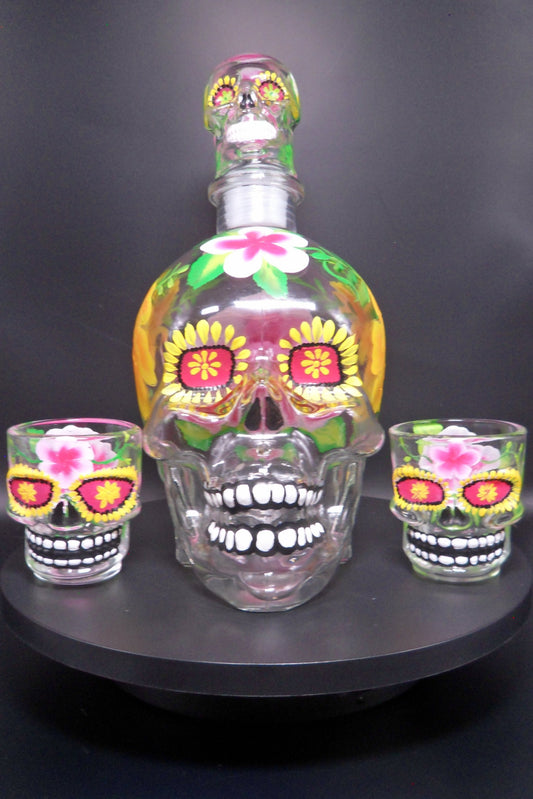 Sunshine Blossom Skull Decanter Set